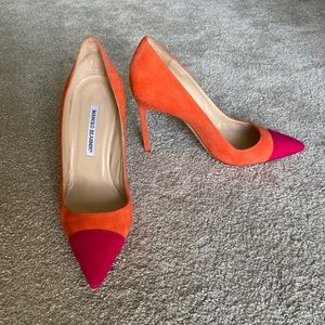 Manolo Blahnik Orange & Pink Suede Heels